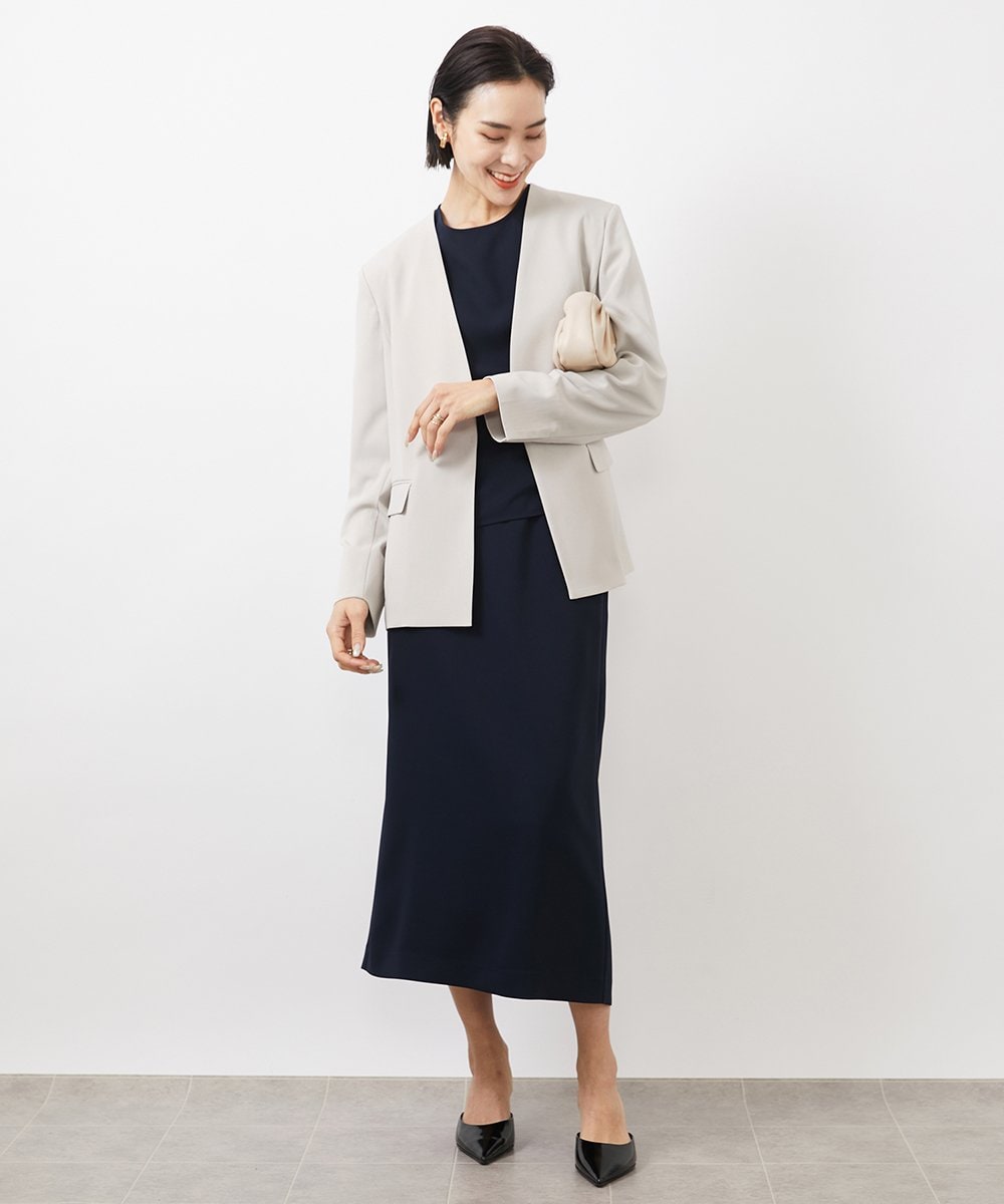 FMDDA04360 MICHEL KLEIN(ミッシェルクラン) ［セットアップ対応］ツイルノーカラージャケット(多機能素材) ライトグレー