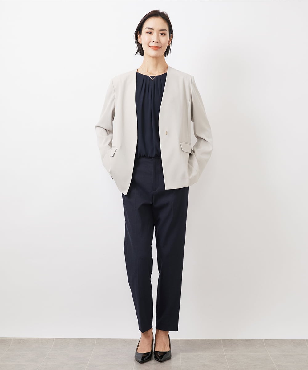 FMDDA04360 MICHEL KLEIN(ミッシェルクラン) ［セットアップ対応］ツイルノーカラージャケット(多機能素材) ライトグレー