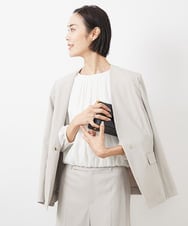 FMDDA04360 MICHEL KLEIN(ミッシェルクラン) ［セットアップ対応］ツイルノーカラージャケット(多機能素材) ライトグレー