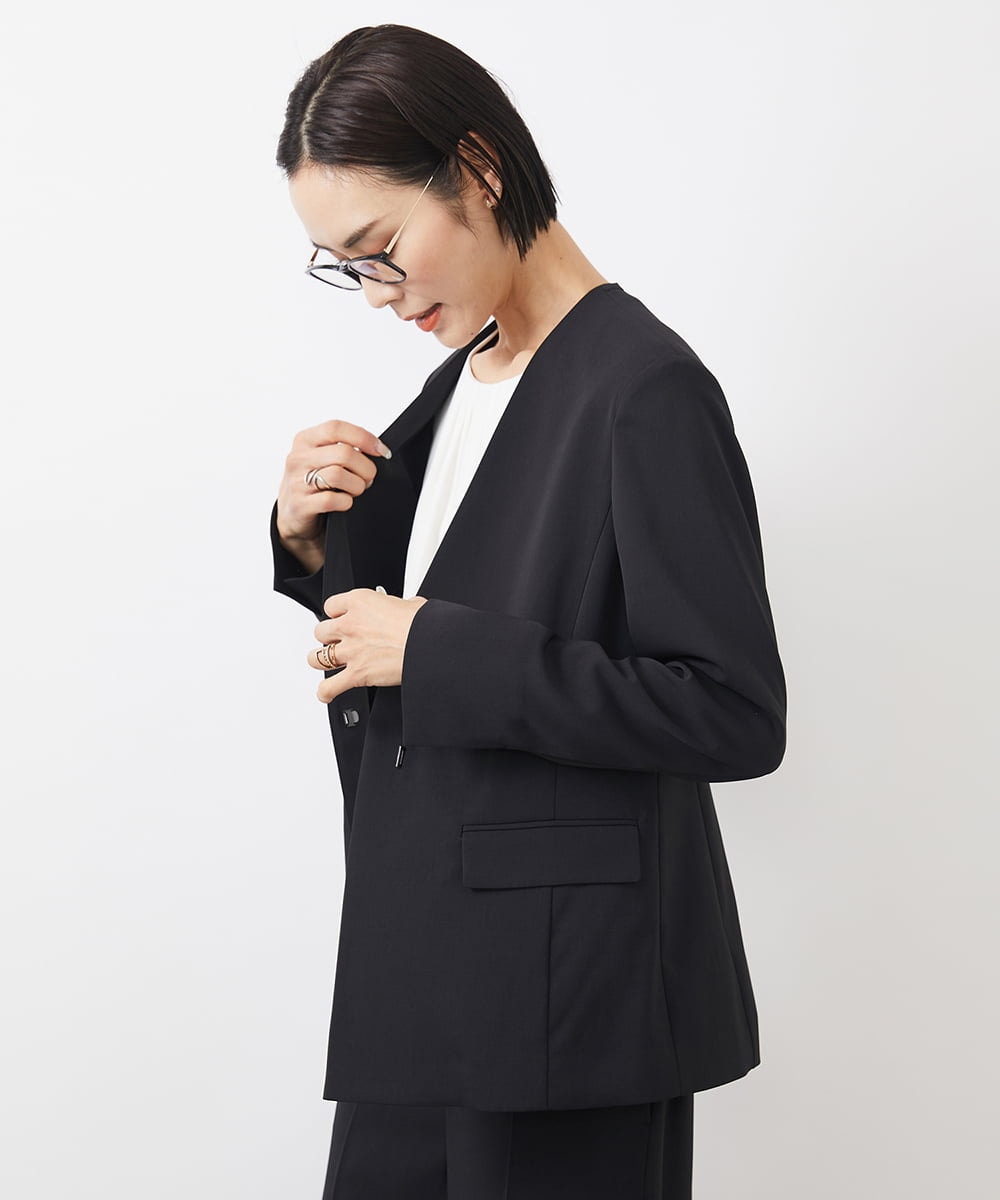 FMDDA04360 MICHEL KLEIN(ミッシェルクラン) ［セットアップ対応］ツイルノーカラージャケット(多機能素材) ライトグレー