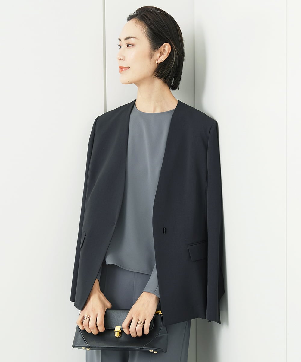 FMDDA04360 MICHEL KLEIN(ミッシェルクラン) ［セットアップ対応］ツイルノーカラージャケット(多機能素材) ライトグレー