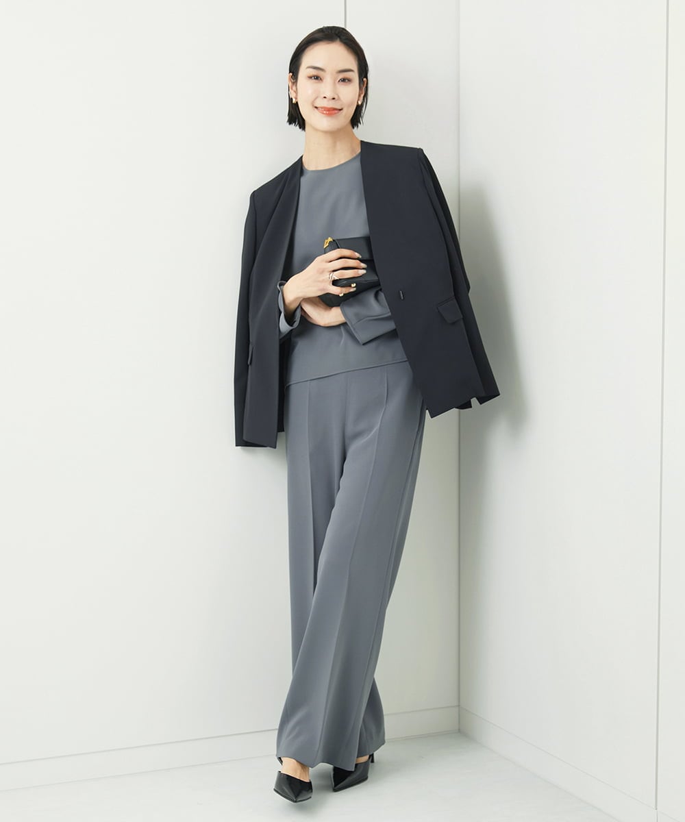 FMDDA04360 MICHEL KLEIN(ミッシェルクラン) ［セットアップ対応］ツイルノーカラージャケット(多機能素材) ライトグレー