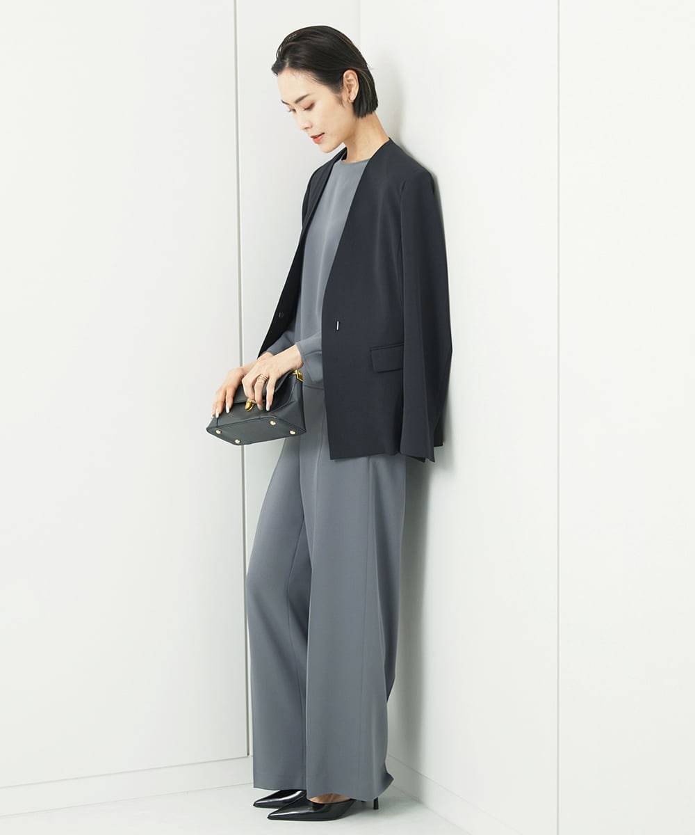 FMDDA04360 MICHEL KLEIN(ミッシェルクラン) ［セットアップ対応］ツイルノーカラージャケット(多機能素材) ライトグレー