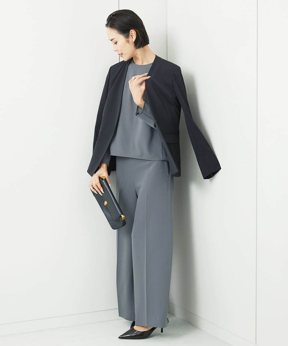 FMDDA04360 MICHEL KLEIN(ミッシェルクラン) ［セットアップ対応］ツイルノーカラージャケット(多機能素材) ライトグレー