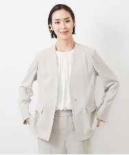FMDDA04360 MICHEL KLEIN(ミッシェルクラン) ［セットアップ対応］ツイルノーカラージャケット(多機能素材) ライトグレー