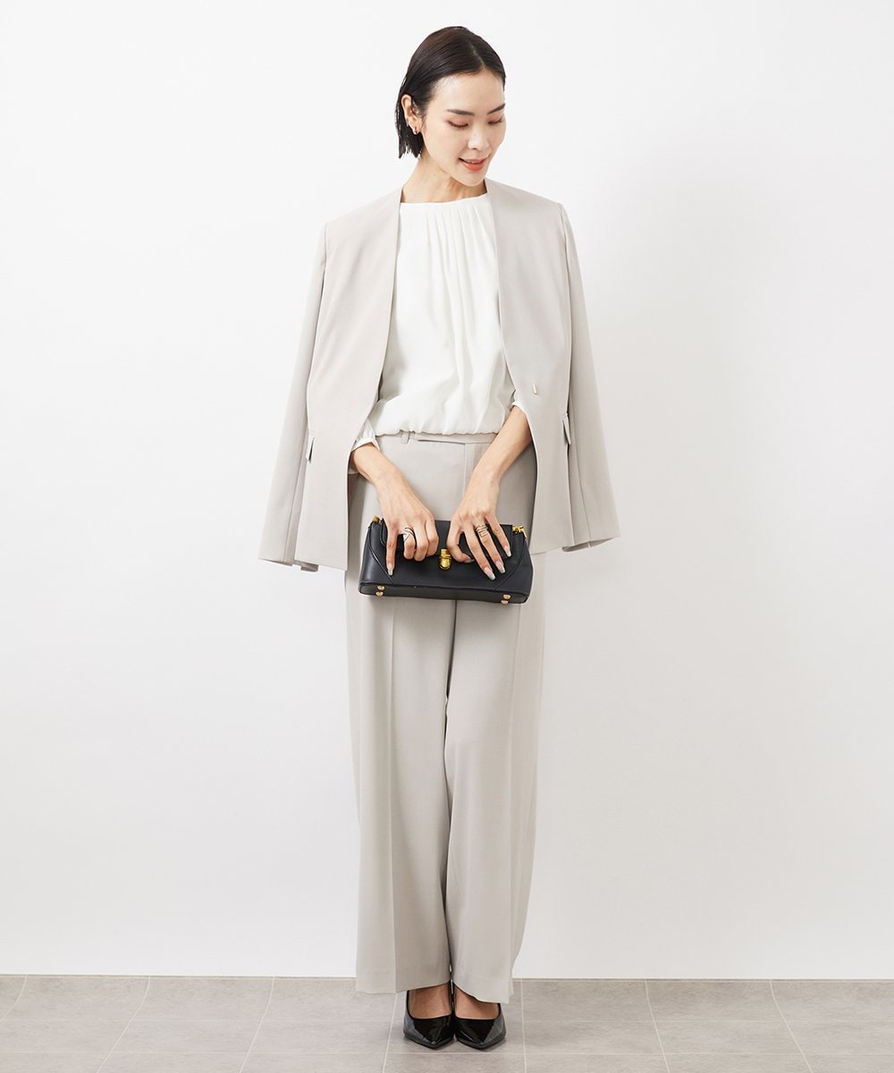 FMDDA04360 MICHEL KLEIN(ミッシェルクラン) ［セットアップ対応］ツイルノーカラージャケット(多機能素材) ライトグレー