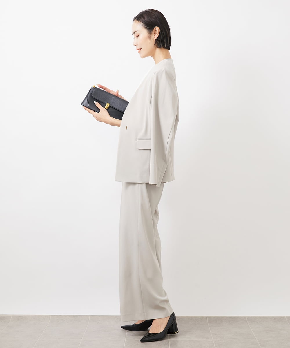 FMDDA04360 MICHEL KLEIN(ミッシェルクラン) ［セットアップ対応］ツイルノーカラージャケット(多機能素材) ライトグレー