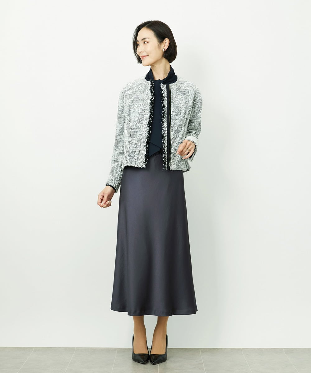 FMDDD02430 MICHEL KLEIN(ミッシェルクラン) [セットアップ対応]ファンシーツイードショートジャケット グレー