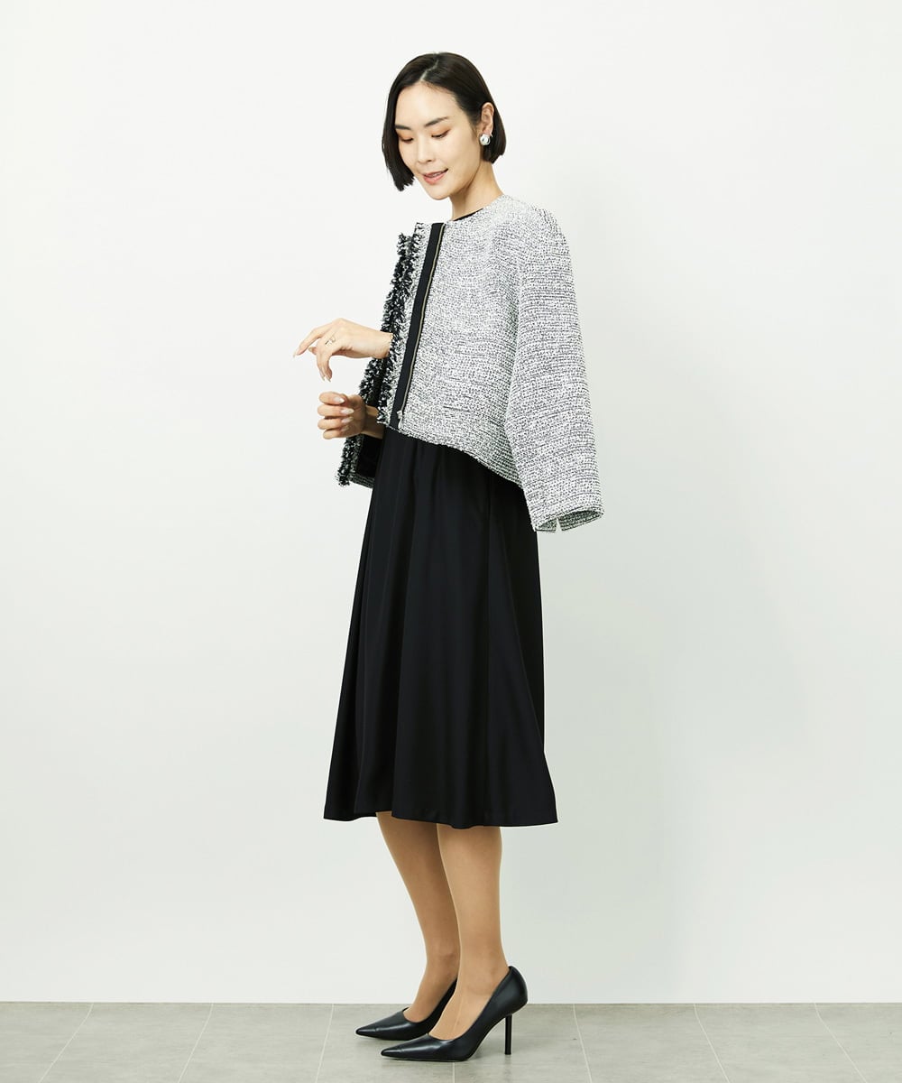 FMDDD02430 MICHEL KLEIN(ミッシェルクラン) [セットアップ対応]ファンシーツイードショートジャケット グレー