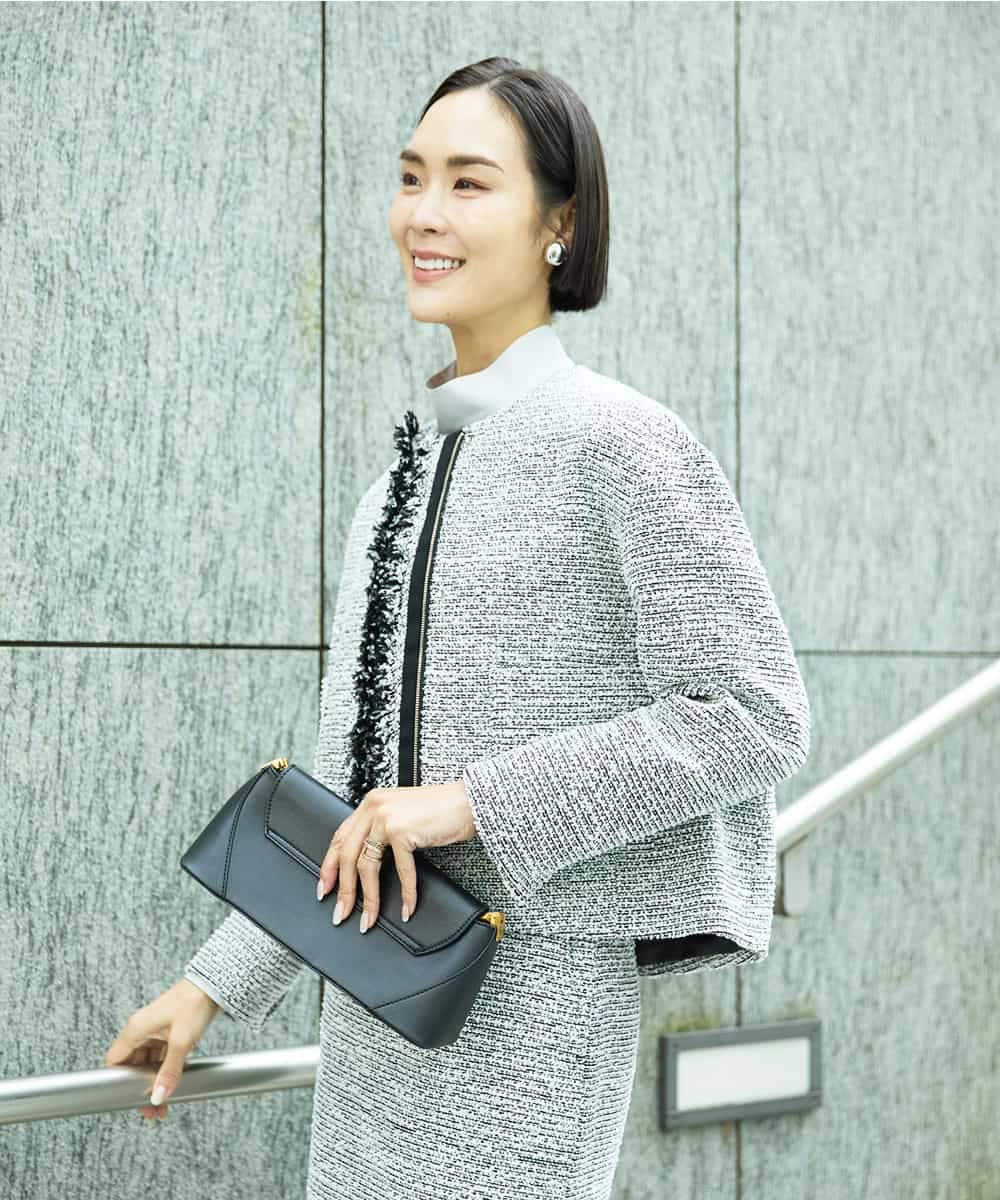 FMDDD02430 MICHEL KLEIN(ミッシェルクラン) [セットアップ対応]ファンシーツイードショートジャケット グレー