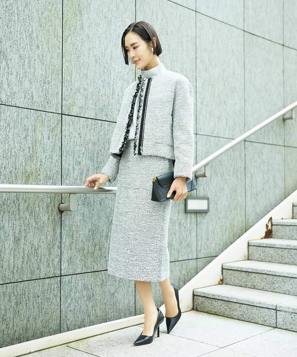 FMDDD02430 MICHEL KLEIN(ミッシェルクラン) [セットアップ対応]ファンシーツイードショートジャケット グレー