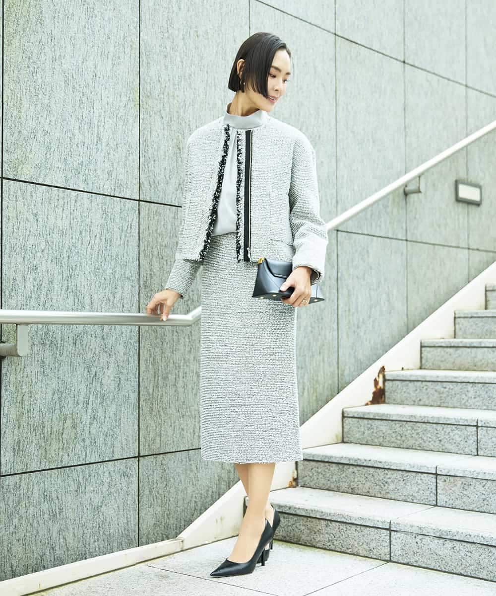 FMDDD02430 MICHEL KLEIN(ミッシェルクラン) [セットアップ対応]ファンシーツイードショートジャケット グレー