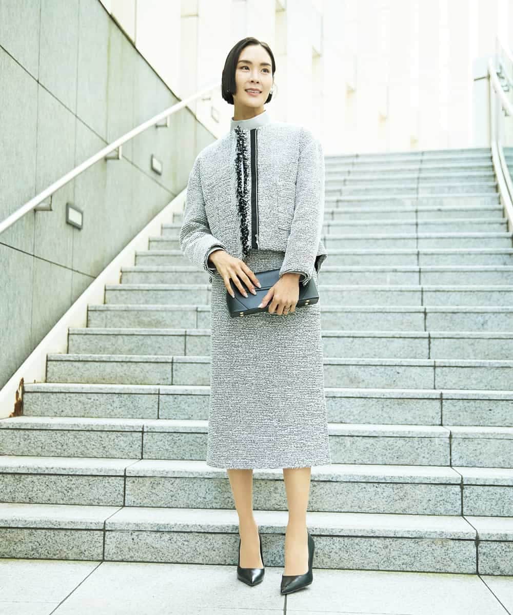 FMDDD02430 MICHEL KLEIN(ミッシェルクラン) [セットアップ対応]ファンシーツイードショートジャケット グレー