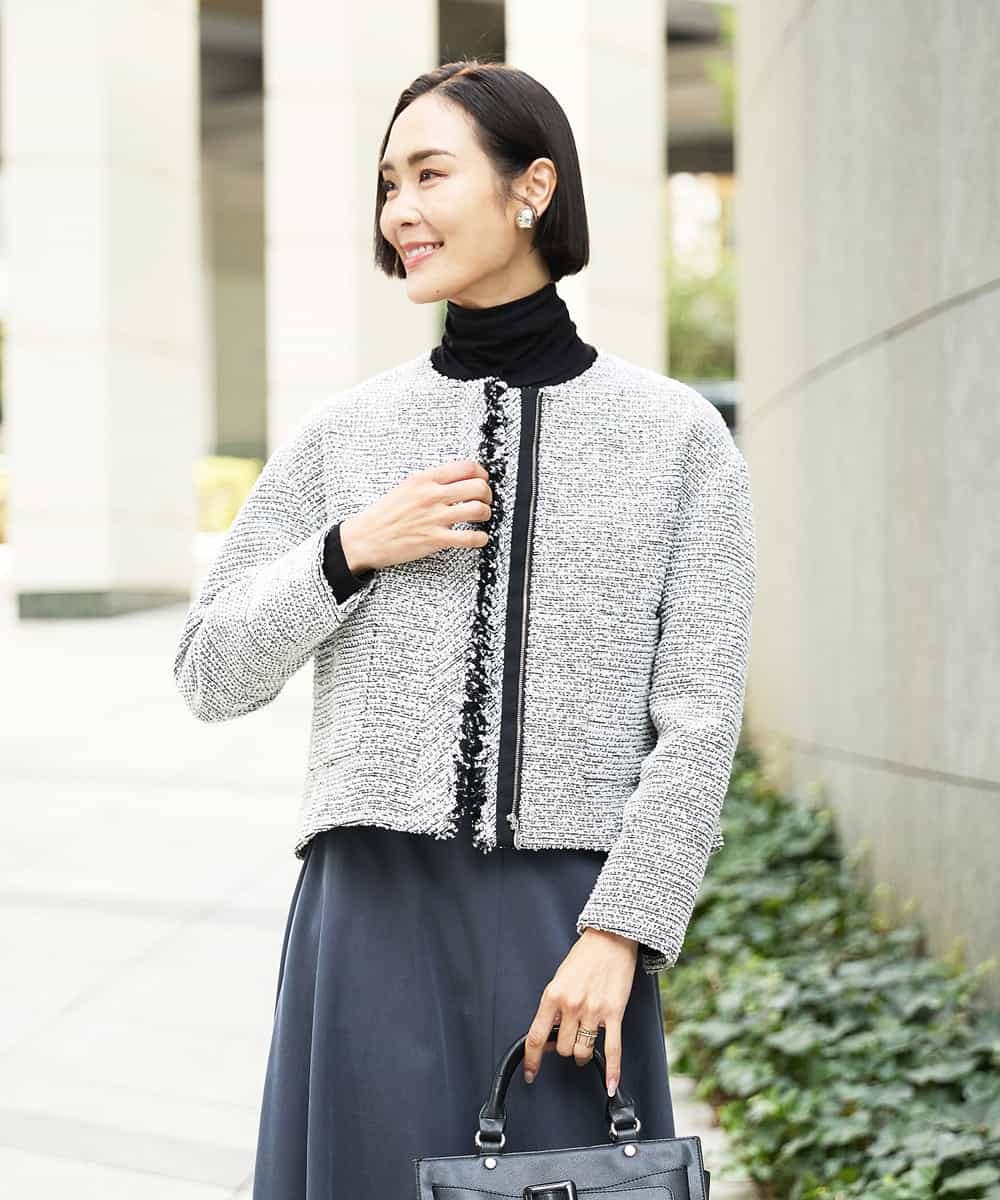 FMDDD02430 MICHEL KLEIN(ミッシェルクラン) [セットアップ対応]ファンシーツイードショートジャケット グレー