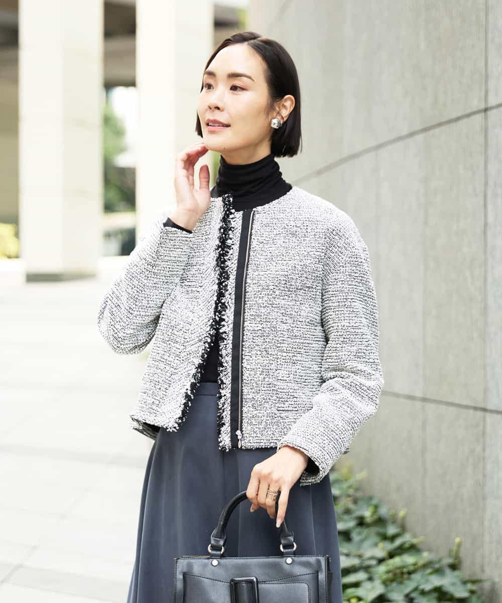 FMDDD02430 MICHEL KLEIN(ミッシェルクラン) [セットアップ対応]ファンシーツイードショートジャケット グレー