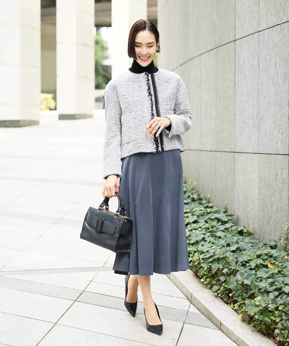 FMDDD02430 MICHEL KLEIN(ミッシェルクラン) [セットアップ対応]ファンシーツイードショートジャケット グレー