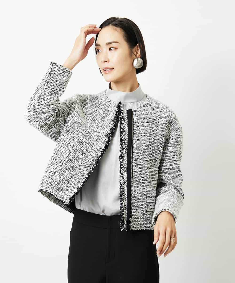 FMDDD02430 MICHEL KLEIN(ミッシェルクラン) [セットアップ対応]ファンシーツイードショートジャケット グレー