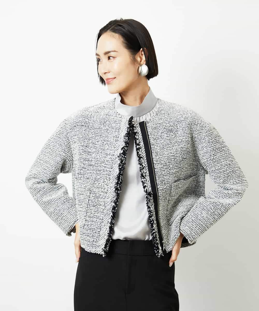 FMDDD02430 MICHEL KLEIN(ミッシェルクラン) [セットアップ対応]ファンシーツイードショートジャケット グレー
