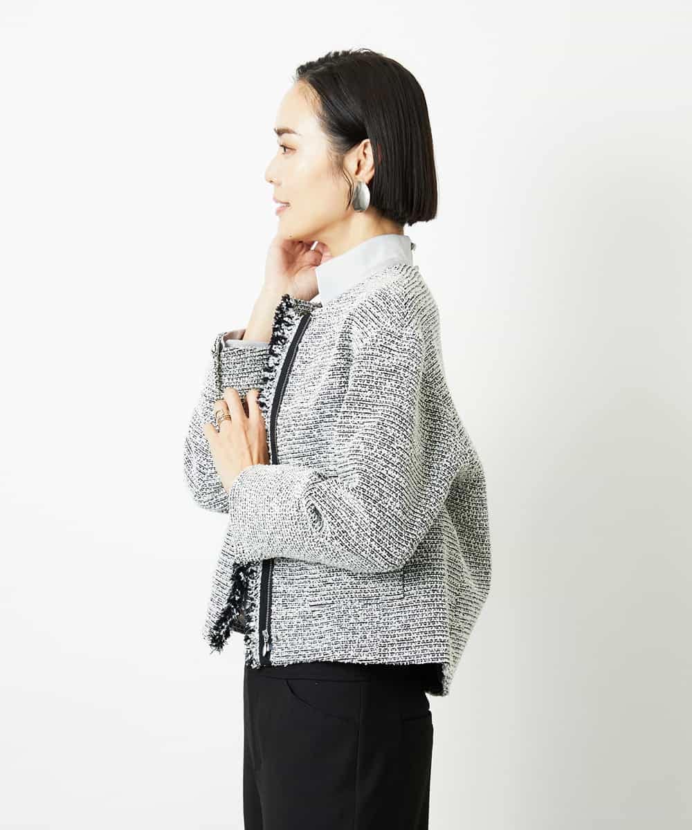 FMDDD02430 MICHEL KLEIN(ミッシェルクラン) [セットアップ対応]ファンシーツイードショートジャケット グレー