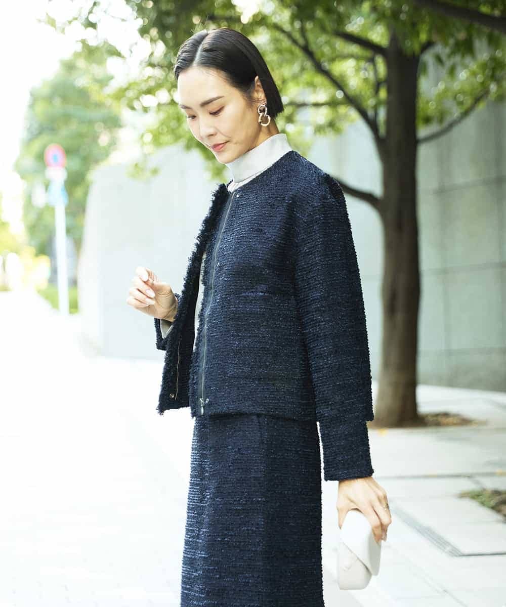 FMDDD02430 MICHEL KLEIN(ミッシェルクラン) [セットアップ対応]ファンシーツイードショートジャケット グレー