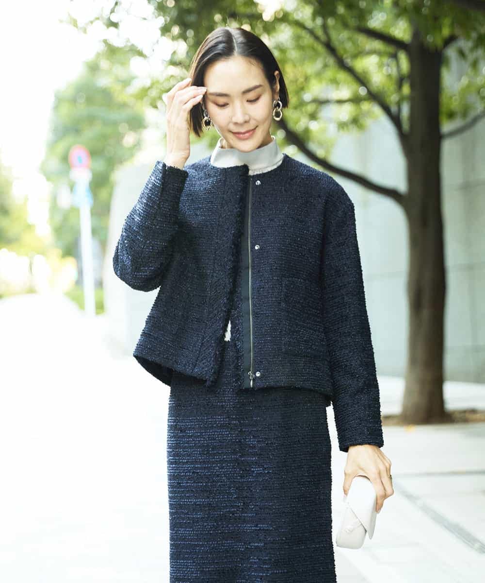 FMDDD02430 MICHEL KLEIN(ミッシェルクラン) [セットアップ対応]ファンシーツイードショートジャケット グレー