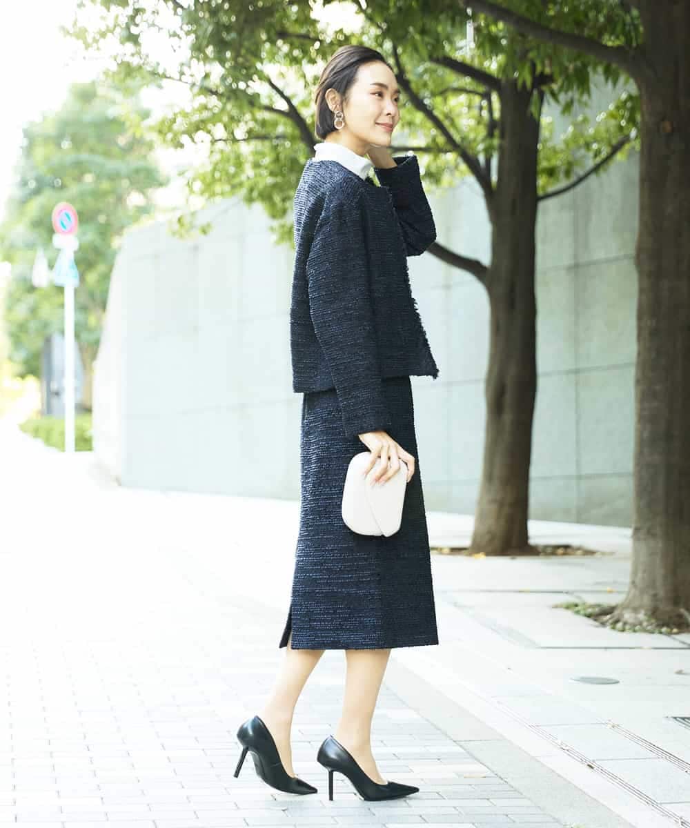 FMDDD02430 MICHEL KLEIN(ミッシェルクラン) [セットアップ対応]ファンシーツイードショートジャケット グレー