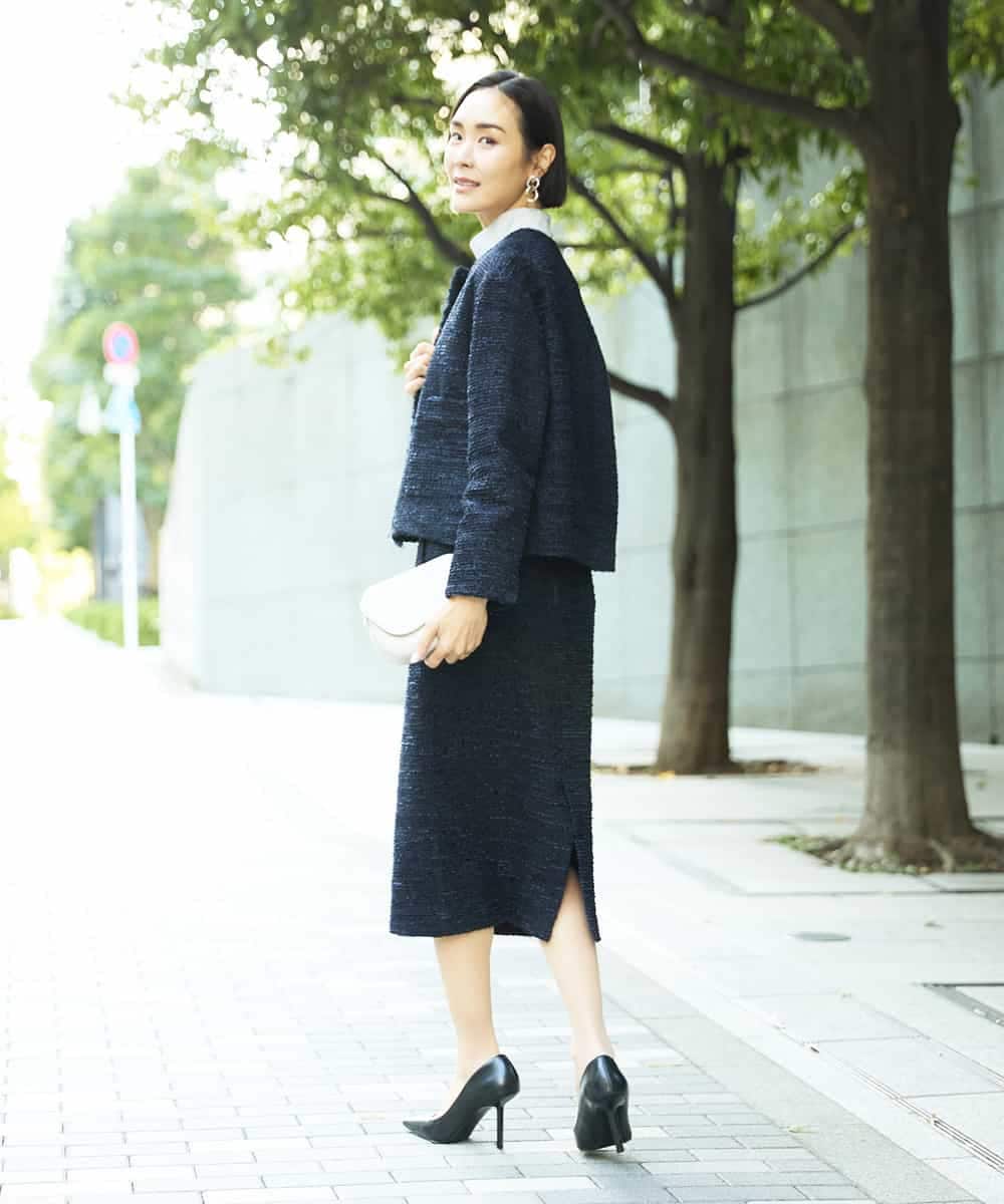 FMDDD02430 MICHEL KLEIN(ミッシェルクラン) [セットアップ対応]ファンシーツイードショートジャケット グレー