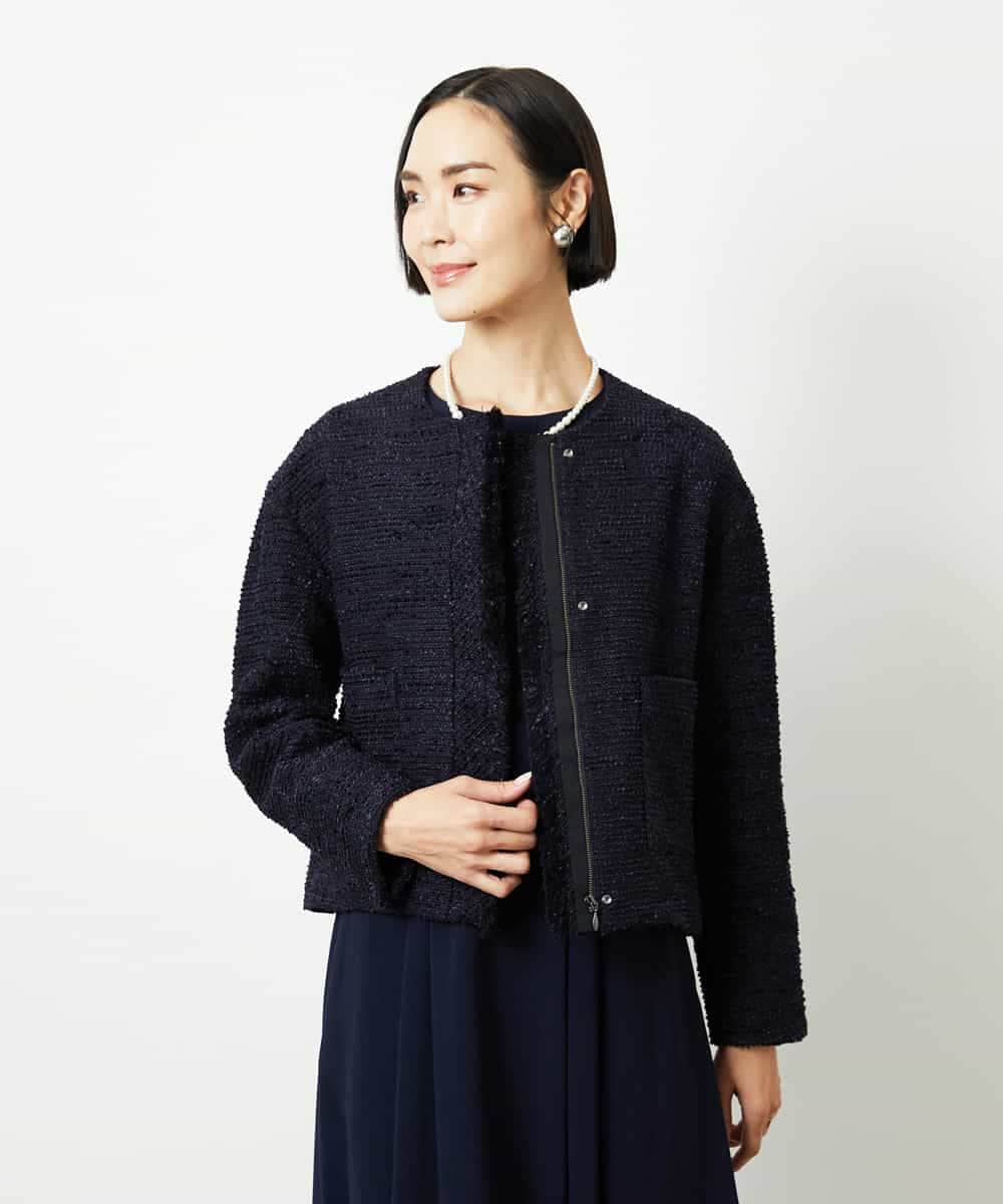 FMDDD02430 MICHEL KLEIN(ミッシェルクラン) [セットアップ対応]ファンシーツイードショートジャケット グレー