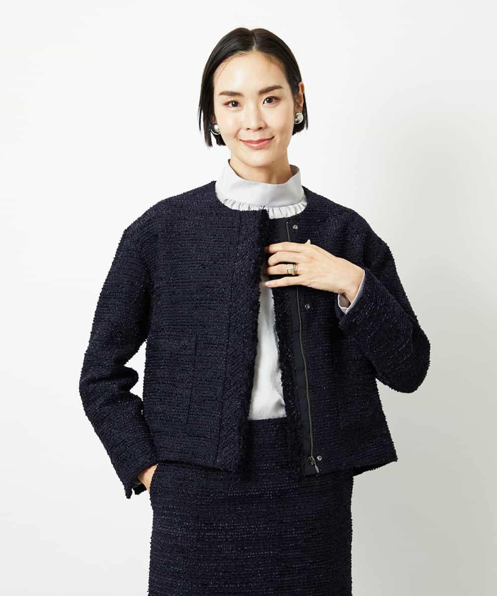 FMDDD02430 MICHEL KLEIN(ミッシェルクラン) [セットアップ対応]ファンシーツイードショートジャケット グレー