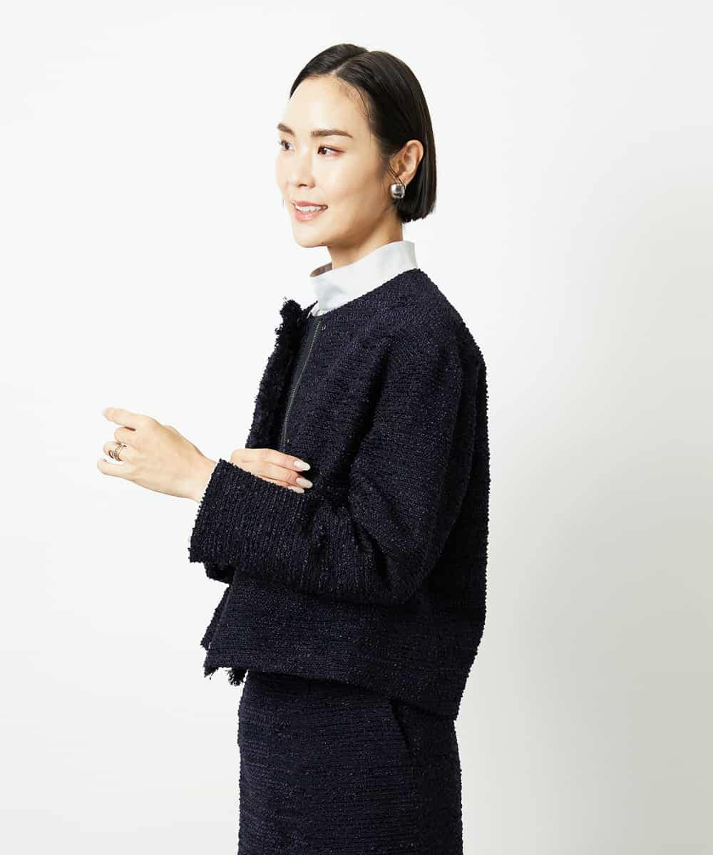 FMDDD02430 MICHEL KLEIN(ミッシェルクラン) [セットアップ対応]ファンシーツイードショートジャケット グレー