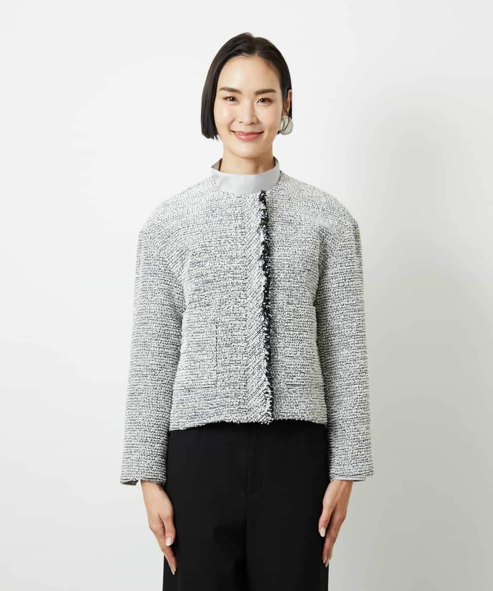 FMDDD02430 MICHEL KLEIN(ミッシェルクラン) [セットアップ対応]ファンシーツイードショートジャケット グレー