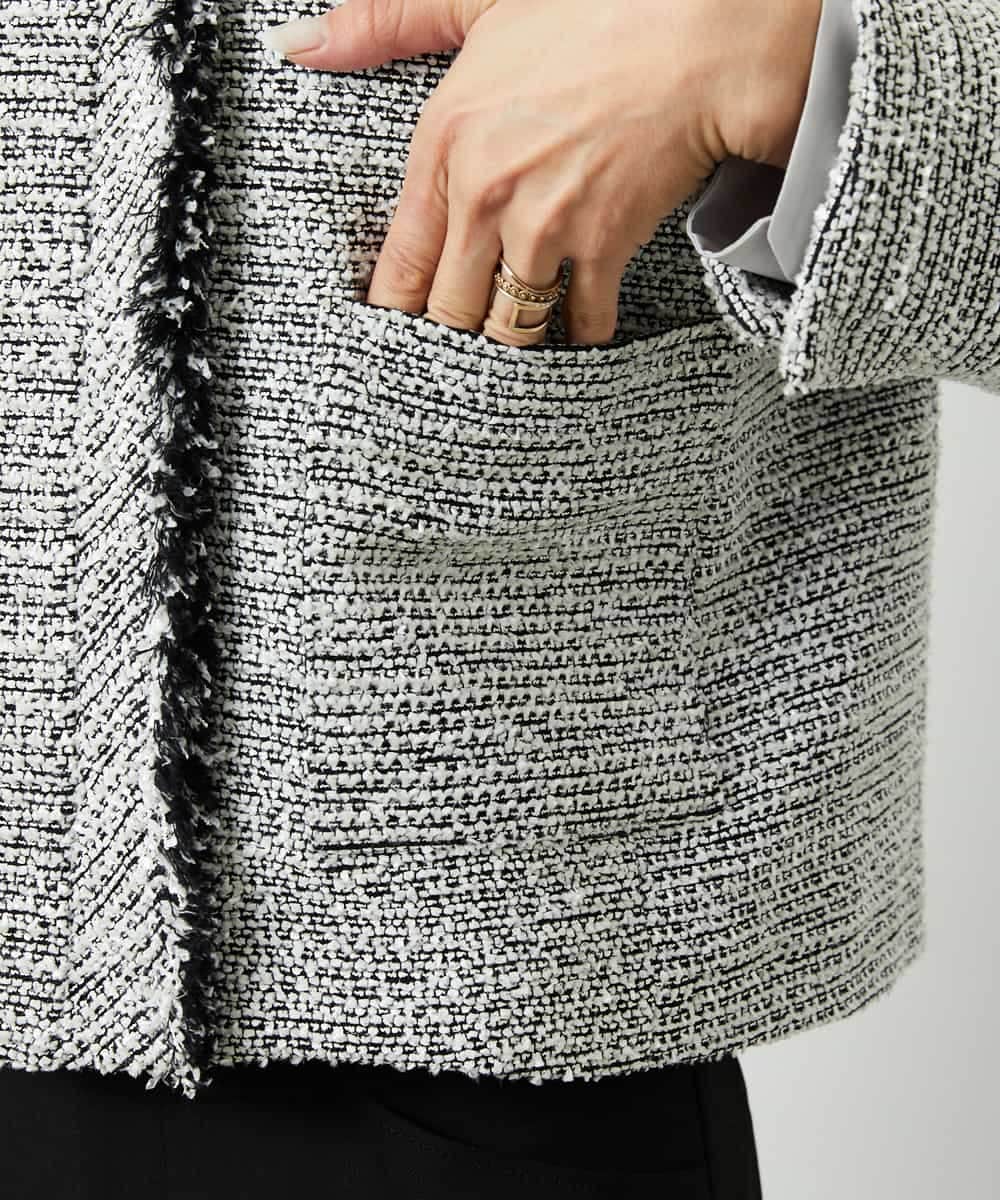 FMDDD02430 MICHEL KLEIN(ミッシェルクラン) [セットアップ対応]ファンシーツイードショートジャケット グレー