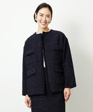 FMDDD03450 MICHEL KLEIN(ミッシェルクラン) [セットアップ対応]ファンシーツイードロングノーカラージャケット ネイビー