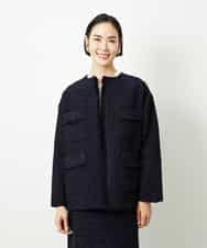 FMDDD03450 MICHEL KLEIN(ミッシェルクラン) [セットアップ対応]ファンシーツイードロングジャケット ネイビー