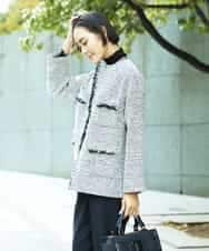 FMDDD03450 MICHEL KLEIN(ミッシェルクラン) [セットアップ対応]ファンシーツイードロングジャケット グレー