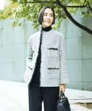 FMDDD03450 MICHEL KLEIN(ミッシェルクラン) [セットアップ対応]ファンシーツイードロングジャケット グレー