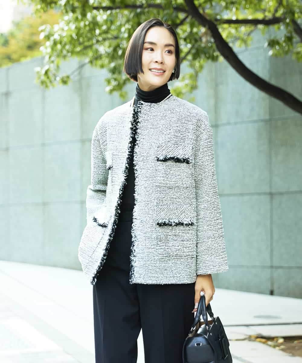 FMDDD03450 MICHEL KLEIN(ミッシェルクラン) [セットアップ対応]ファンシーツイードロングジャケット グレー