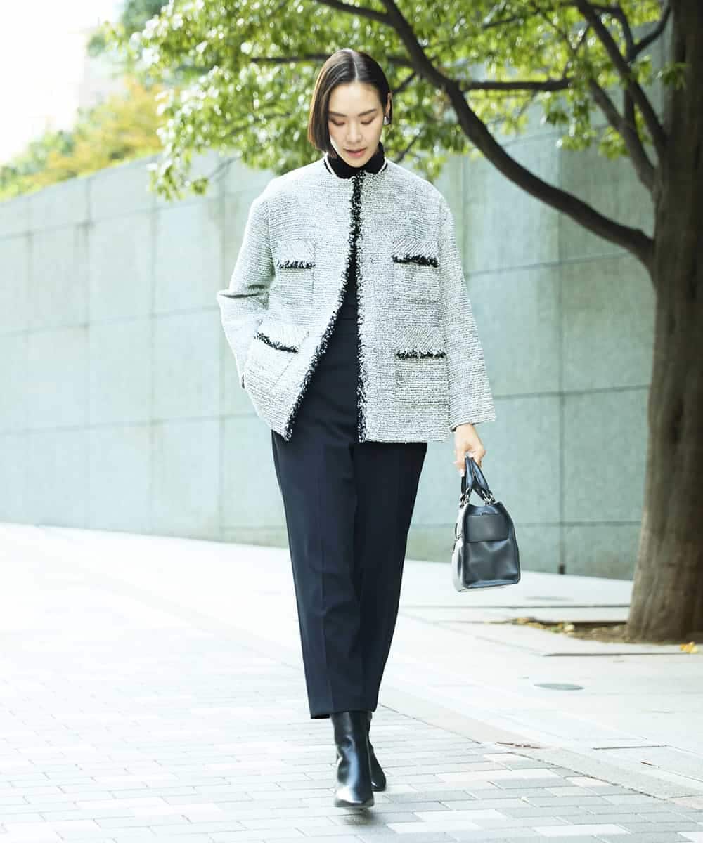 FMDDD03450 MICHEL KLEIN(ミッシェルクラン) [セットアップ対応]ファンシーツイードロングジャケット グレー