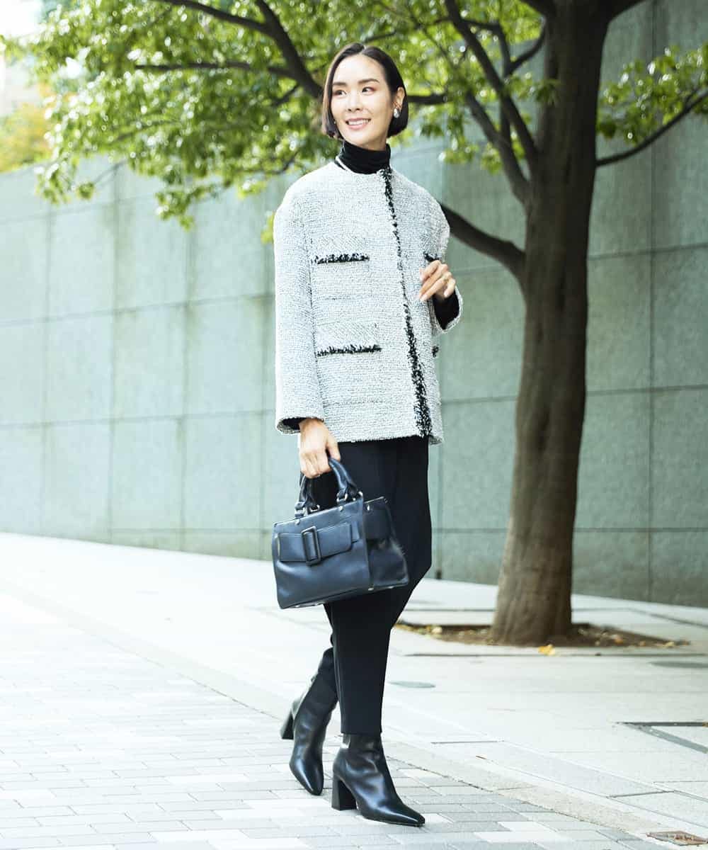 FMDDD03450 MICHEL KLEIN(ミッシェルクラン) [セットアップ対応]ファンシーツイードロングジャケット グレー