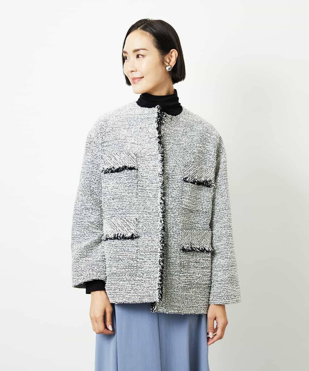 FMDDD03450 MICHEL KLEIN(ミッシェルクラン) [セットアップ対応]ファンシーツイードロングジャケット グレー