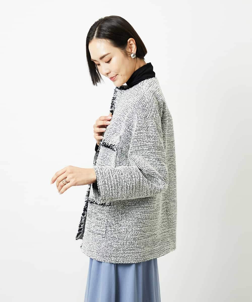 FMDDD03450 MICHEL KLEIN(ミッシェルクラン) [セットアップ対応]ファンシーツイードロングジャケット グレー