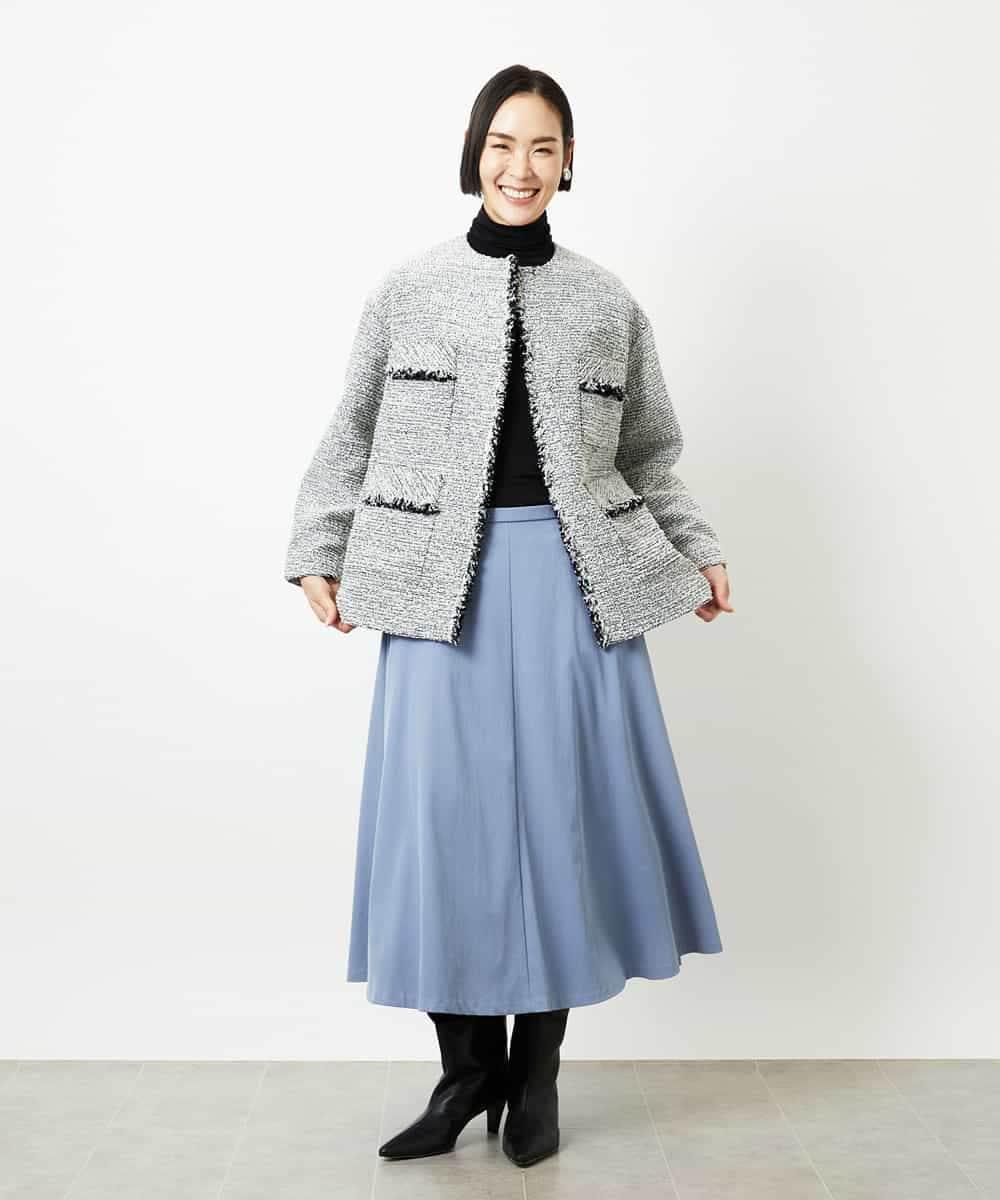 FMDDD03450 MICHEL KLEIN(ミッシェルクラン) [セットアップ対応]ファンシーツイードロングジャケット グレー