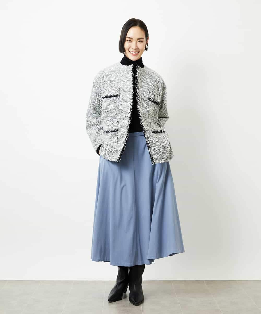 FMDDD03450 MICHEL KLEIN(ミッシェルクラン) [セットアップ対応]ファンシーツイードロングジャケット グレー