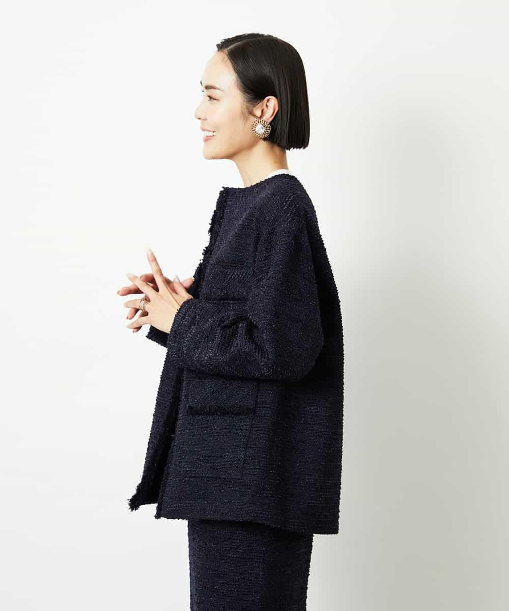 FMDDD03450 MICHEL KLEIN(ミッシェルクラン) [セットアップ対応]ファンシーツイードロングジャケット グレー