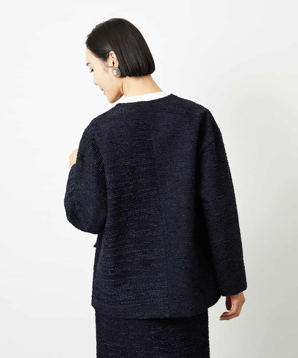 FMDDD03450 MICHEL KLEIN(ミッシェルクラン) [セットアップ対応]ファンシーツイードロングジャケット グレー