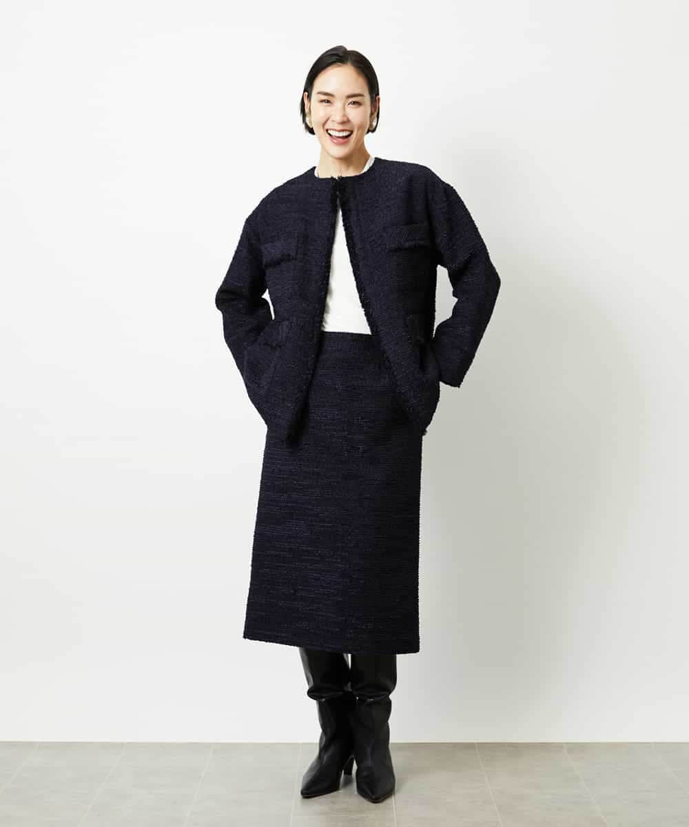 FMDDD03450 MICHEL KLEIN(ミッシェルクラン) [セットアップ対応]ファンシーツイードロングジャケット グレー