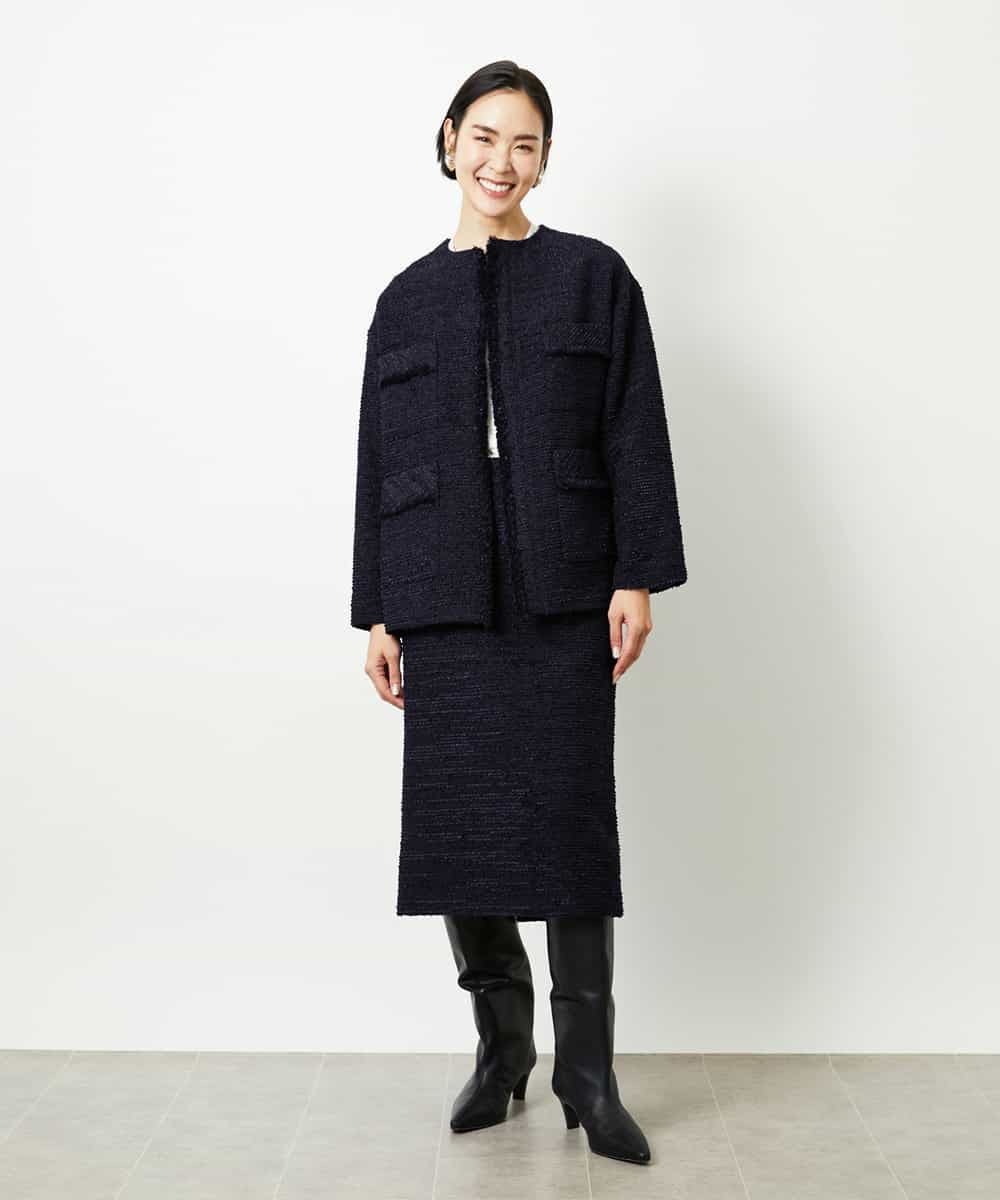 FMDDD03450 MICHEL KLEIN(ミッシェルクラン) [セットアップ対応]ファンシーツイードロングジャケット グレー