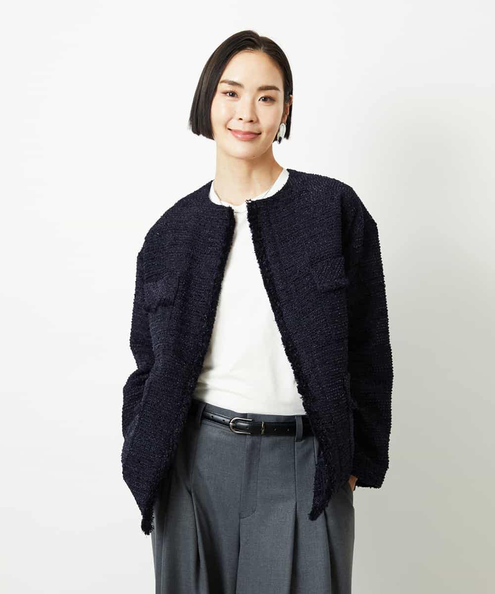 FMDDD03450 MICHEL KLEIN(ミッシェルクラン) [セットアップ対応]ファンシーツイードロングジャケット グレー