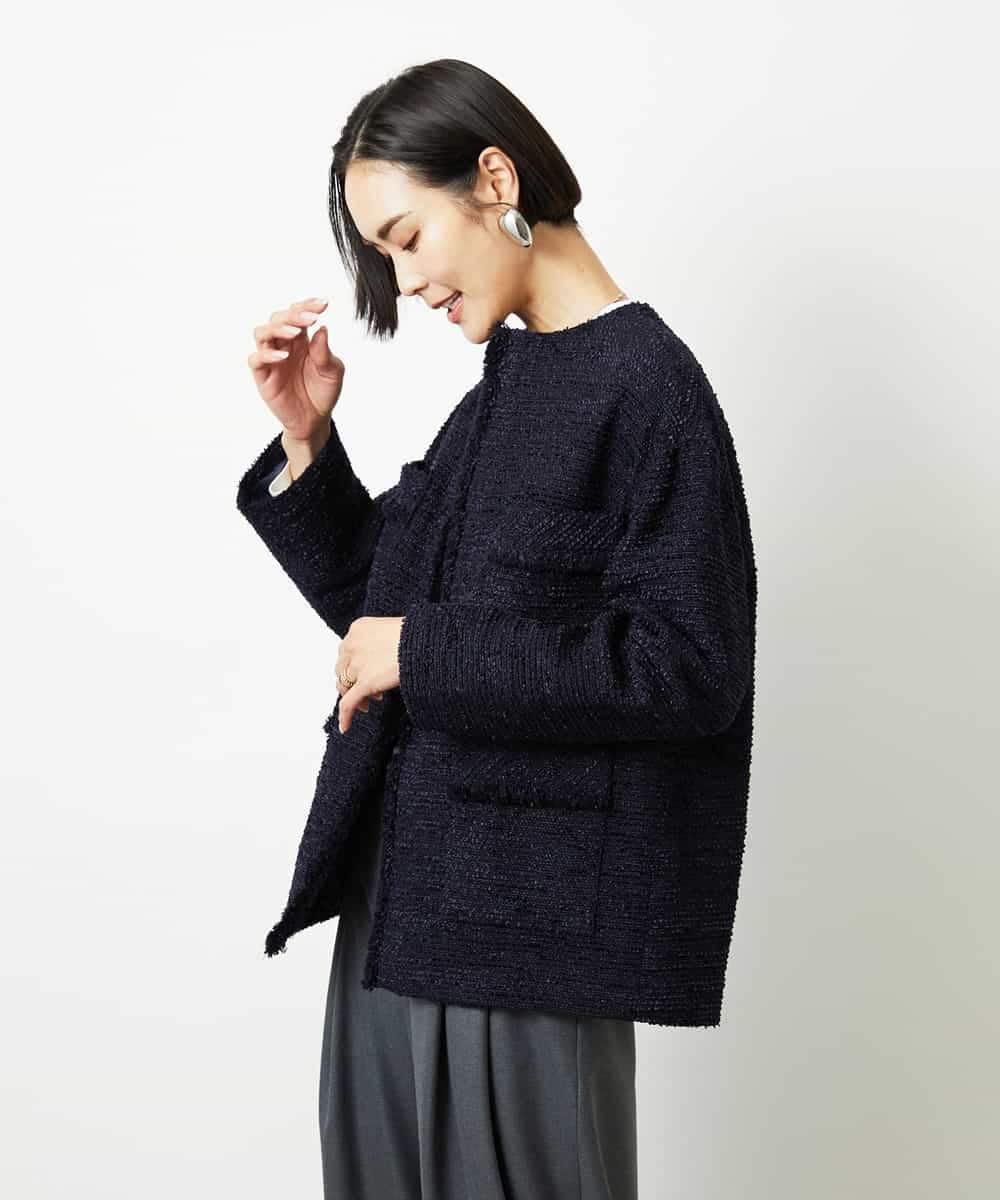 FMDDD03450 MICHEL KLEIN(ミッシェルクラン) [セットアップ対応]ファンシーツイードロングジャケット グレー