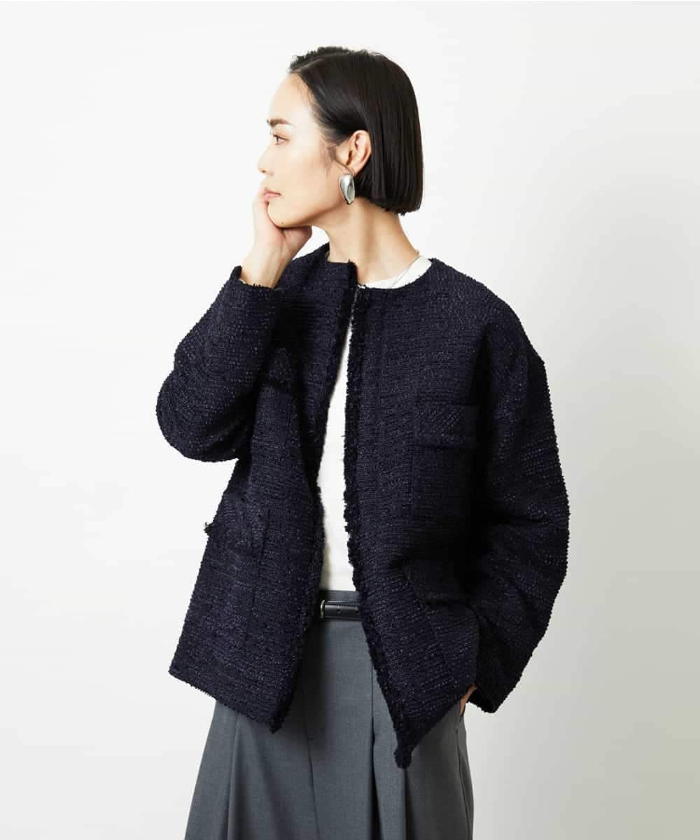 FMDDD03450 MICHEL KLEIN(ミッシェルクラン) [セットアップ対応]ファンシーツイードロングジャケット グレー